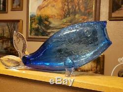15 Large Blenko Blue Crackle Glass Fish Whale MCM Mid Century Modern W. VA. USA
