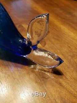 15 Large Blenko Blue Crackle Glass Fish Whale MCM Mid Century Modern W. VA. USA