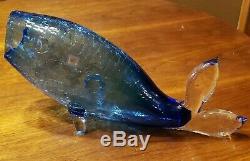 15 Large Blenko Blue Crackle Glass Fish Whale MCM Mid Century Modern W. VA. USA