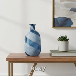 16 Blue And White Striped Swirl Art Glass Table Vase