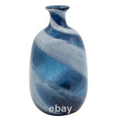 16 Blue And White Striped Swirl Art Glass Table Vase