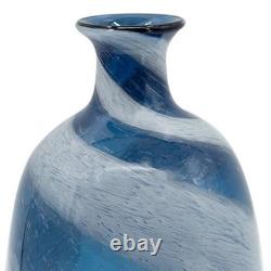 16 Blue And White Striped Swirl Art Glass Table Vase
