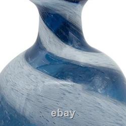 16 Blue And White Striped Swirl Art Glass Table Vase