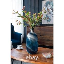 16 Blue And White Striped Swirl Art Glass Table Vase