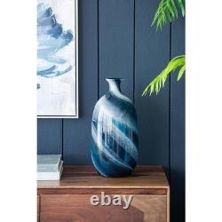 16 Blue And White Striped Swirl Art Glass Table Vase