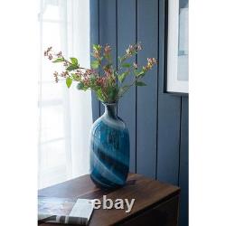 16 Blue And White Striped Swirl Art Glass Table Vase