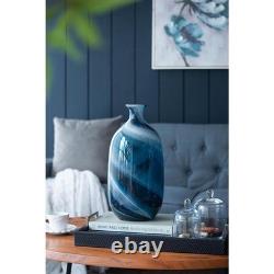 16 Blue And White Striped Swirl Art Glass Table Vase