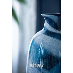 16 Blue And White Striped Swirl Art Glass Table Vase