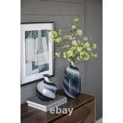 16 Blue And White Striped Swirl Art Glass Table Vase