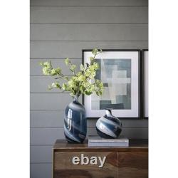 16 Blue And White Striped Swirl Art Glass Table Vase