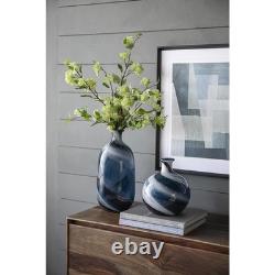 16 Blue And White Striped Swirl Art Glass Table Vase