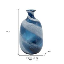 16 Blue And White Striped Swirl Art Glass Table Vase