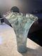 16 Murano Glass Vase, Turquoise Marbled with Gold Glitter. Ruffled Top