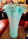16 Vintage Baby Blue Swirl MURANO Large Glass Vase with Ruffled Top