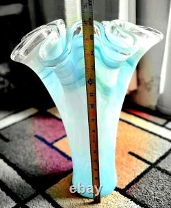 16 Vintage Baby Blue Swirl MURANO Large Glass Vase with Ruffled Top