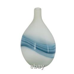 16 White And Blue Swirl Art Glass Table Vase