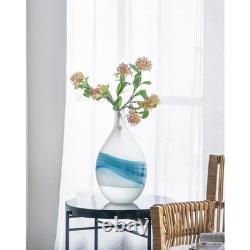 16 White And Blue Swirl Art Glass Table Vase