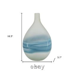 16 White And Blue Swirl Art Glass Table Vase