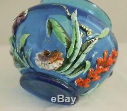 1880 Bohemian Moser Mold Blown Out Enameled Glass Vase Sea Life Fish Coral Shell