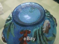 1880 Bohemian Moser Mold Blown Out Enameled Glass Vase Sea Life Fish Coral Shell