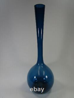 19.75 Arthur Percy Vtg Blue Gullaskruf Mid Century Modern Art Glass Bulb Vase