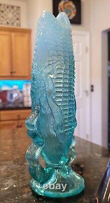 1902 Northwood Dugan Vaseline Blue Opalescent Corn Vase 8