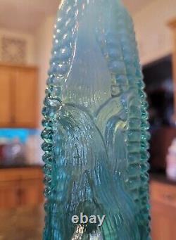 1902 Northwood Dugan Vaseline Blue Opalescent Corn Vase 8