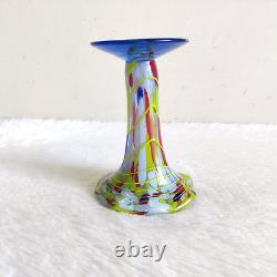 1920s Vintage Handmade Dotted Multi Color Blue Glass Pontil Mark Flower Vase