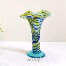 1920s Vintage Handmade Multicolor Blue Glass Flower Vase Pontil Mark GV73