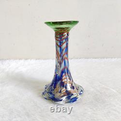 1920s Vintage Old Handmade Dotted Multi Color Blue Glass Pontil Mark Flower Vase