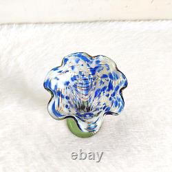 1920s Vintage Old Handmade Dotted Multi Color Blue Glass Pontil Mark Flower Vase
