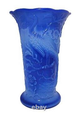 1930's HTF Fenton Periwinkle Blue Slag Art Glass Peacock 7 1/2 Flared Vase #791