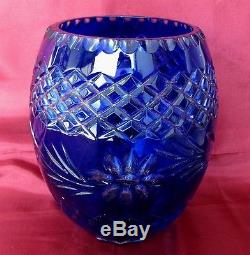 1930s ANTIQUE BOHEMIAN COBALT BLUE CRYSTAL POTASSIUM CUT GLASS ART VASE