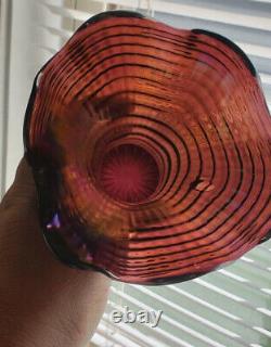 1930s Art Nouveau Imperial Glass Ripple Carnival Glass Vase Electric Amethyst