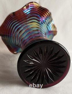 1930s Art Nouveau Imperial Glass Ripple Carnival Glass Vase Electric Amethyst