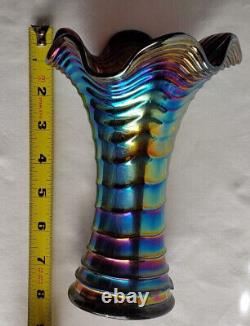 1930s Art Nouveau Imperial Glass Ripple Carnival Glass Vase Electric Amethyst