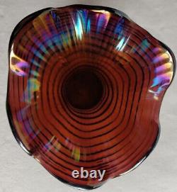 1930s Art Nouveau Imperial Glass Ripple Carnival Glass Vase Electric Amethyst