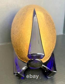 1930s Duncan Miller Art Deco Colbalt Blue Glass Gold Overlay Rocket Vase