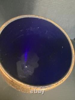 1930s Duncan Miller Art Deco Colbalt Blue Glass Gold Overlay Rocket Vase