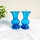 1930s Vintage Blue Glass Flower Vase Pair Home Decorative Collectible GV120