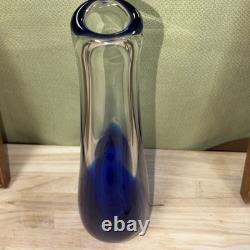 1960s Blue 1/2 Thick Glass Art Vase 13.5 Tall