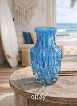 1960s German Sommerso Art Glass Vase In Rare Sky Blue / Turquoise 7 Tall