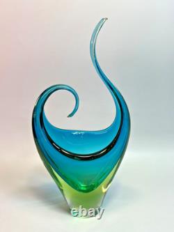 1960s Vintage Murano Pustetto & Zanetti Sommerso Vaseline Glass Sculpture Vase