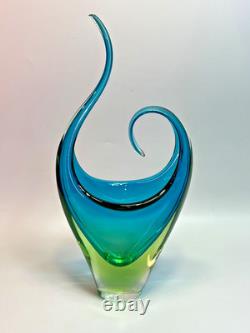 1960s Vintage Murano Pustetto & Zanetti Sommerso Vaseline Glass Sculpture Vase