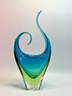 1960s Vintage Murano Pustetto & Zanetti Sommerso Vaseline Glass Sculpture Vase