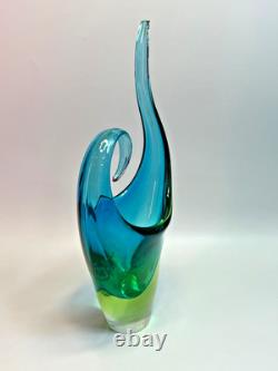 1960s Vintage Murano Pustetto & Zanetti Sommerso Vaseline Glass Sculpture Vase