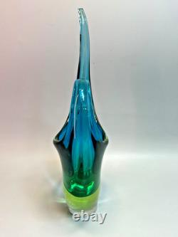 1960s Vintage Murano Pustetto & Zanetti Sommerso Vaseline Glass Sculpture Vase