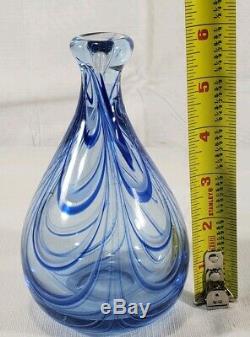 1968 Signed Dominick Labino Blue And White Swirl Vintage Glass Vase