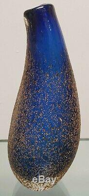 1970's Italian Murano Mandruzatto Sommerso Cobalt/Clear Glass Textured Vase