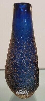 1970's Italian Murano Mandruzatto Sommerso Cobalt/Clear Glass Textured Vase
